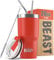 Beast Thermobecher 550 ml - Marienkäferrot I Mehrweg Thermo Kaffeebecher To Go mit 2 Strohhalmen & Reinigungsbürste I Doppelwandiger Trinkbecher aus Edelstahl I Perfekt für Kaffee oder Eiskaffee