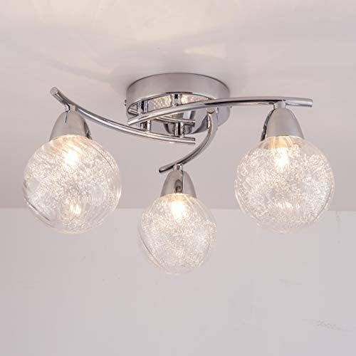 AUROLITE BOLLA 3xG9 LED Bulbs Included - Semi Flush Ceiling Light, Polished Chrome Finish, 12W, Ideal for Living Room, Bedroom, Kitchen, and Hallway (Straight, Natural White 4000K)