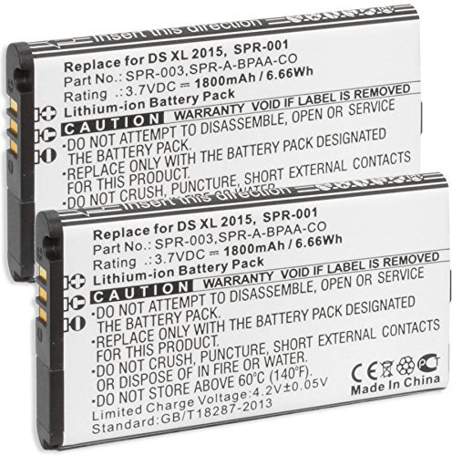 2X Akkus 1800mAh für Nintendo 3DS XL (2011) | New 3DS XL (2015), n3DS XL (ersetzt Nintendo Original Akku SPR-001 / -003)