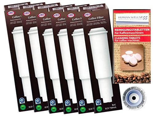 6 x Filterpatrone AquaCrest ECF-7004A - AQK-04 - kompatibel mit Jura Impressa white + 10 Reinigungstabs