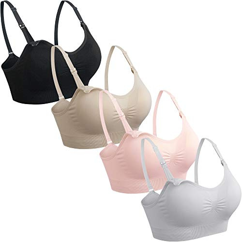 GXXGE, Confezione da 4 reggiseni per allattamento al seno, reggiseni premaman push up, in seta, senza cuciture, per gravidanza, biancheria intima, XL