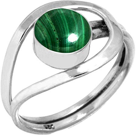 Jeweloporium 925 Sterling Silber Ringe für Damen Größe 57(18.1) Grün Natürlich Malachit Edelstein Kostüm Silber Ringe Freundschaftstag Geschenk Jahrgang Schmuck