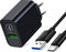 Chargeur Secteur USB pour Xiaomi Redmi Note 14T 13 12 9 10 11 Pro 9S 10S 9T 8 7 11S,Redmi 13C/12/A3,Mi 11T 10 11 10T Lite Pro,Poco M4/M6/M3/Poco C65/Poco X6/X6 Pro 18W Quick Charge 3.0 Rapide Y Cable