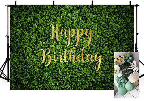 MEHOFOND Toile de fond murale de 2,1 x 1,5 m Motif feuilles vertes Pour photographie en plein air Pour garçon et fille Pour fête d'anniversaire Décoration de table Pour studio photo et vidéo