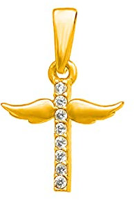Kreuz Anhänger Gold Gelbgold 333 8K Goldanhänger Kettenanhänger Engelsflügel Zirkonia für Damen Mädchen Jungen Kinder