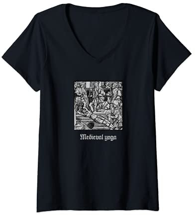 Damen Satanic Medieval Yoga Goth Black Metal Satan Grunge T-Shirt mit V-Ausschnitt