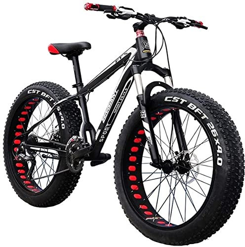 HHII 26 Inch Mountain Bike Hybrid Fat Tire Snow Bicycle with 30 Speed and Lockable Fork/Dual Disc Brake Adjustable Seat Country Gearshift Bicycle black-27speed