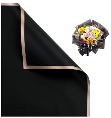 Leoyoubei 20 Sheets Flower Gift Wrapping Paper,Waterproof Gift Packaging or Gift Box Packaging,Can Be Packaged on Both Sides Paper Bundle,Florist Bouquet Wraps Material 23” (Gold Edge-Black)