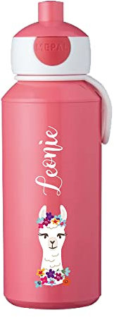 4youDesign Mepal Trinkflasche für Kinder auslaufsicher – personalisiert mit Name – Blumen Alpaka rosa – Geschenk für Kinder zur Einschulung – Schlaufe zum befestigen am Ranzen – 400 ml