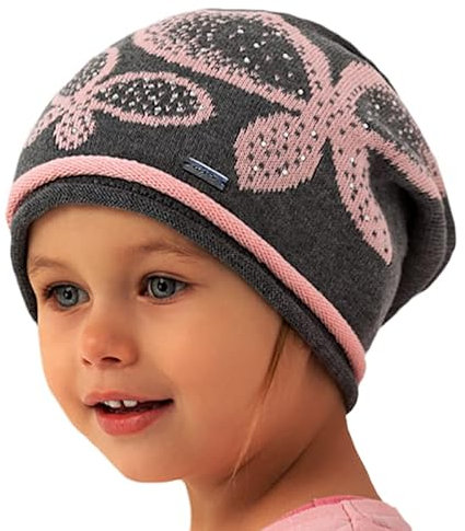 adelleo Mädchen Mütze Beanie Strickmütze Baumwollmütze Übergangsmütze Frühling Herbst mit Baumwolle Farbe Grau