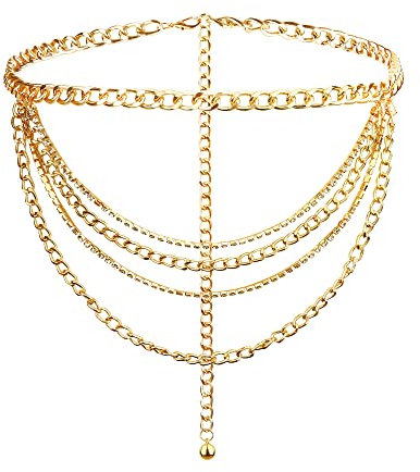 Dochais 1 Stück Waist Chain, Bauchkette, Body Chain, Belly Waist Chain Gold, Bauchkette Gold, Kettengürtel 110cm, Körperkette Gold, Corset Belt, Körperschmuck, Sexy Gürtel für Damen Mädchen