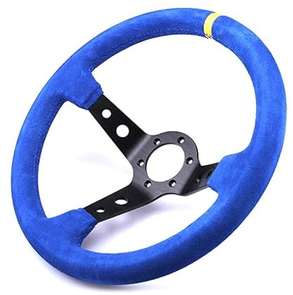 JAKMET Sport Lenkrad,Sportlenkräder Universallenkrad blau Leder schwarz Alurahmen Deep Concave Lenkrad Spiellenkrad mit Hupenknopf