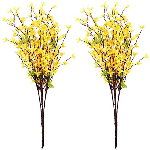 2Pack Artificial Silk Forsythia Flower For Front Door Jasmine Flowers Home Party Wedding Day Simulation Wall Decoration Yellow Winter Vase Fillers