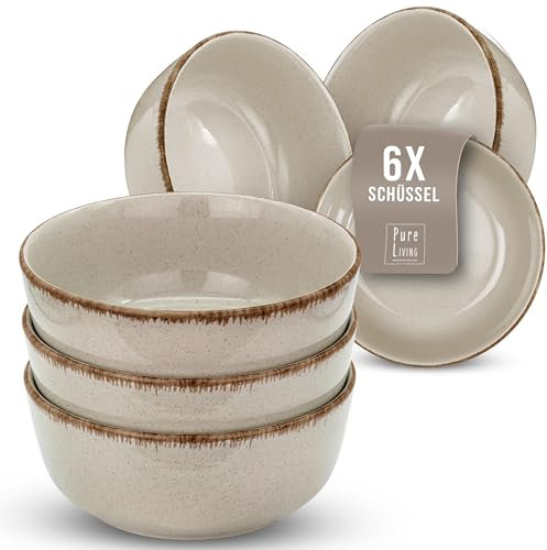 Juego de Vajillas Modernas para 6 Personas - Cuencos para Aperitivos - Bol de Müsli Estilo Rústico en Steingut - Conjunto Elegante, Apto para Lavavajillas - Pure Living en Color beige