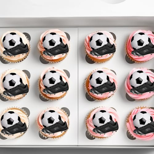 24 x Precut Football And Boot Edible Cupcake Topper Wafer Rice Paper Decoration For Cakes