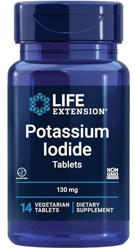 Life Extension, Potassium Iodide, 130mg, High-Dose Iodine, for Iodine Blockade of The Thyroid Gland, 14 Vegan Tablets, Lab-Tested, Gluten-Free, Vegetarian, Soy-Free, GMO-Free