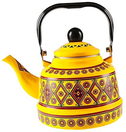 2.5L Enameled Tea Kettle Teapot Tableware Coffee Kettle No Whistling Easy Clean Teakettle for Stovetop for Picnic Kitchen Outdoor Hiking, Yellow Style B/40 (Color : Yellow Style A)