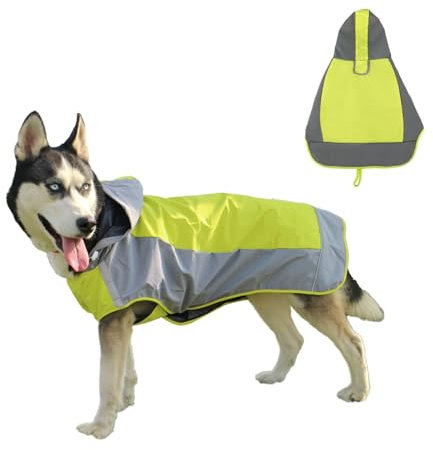 Regenmantel Hund Wasserdicht, Verstellbarer Regenjacke Hund mit Reflexstreifen und Kapuze, Hunderegenmantel für Outdoor Wandern, Regencape Hunde für Kleine, Mittelgroße und Große Hunde (Grün, XXL)