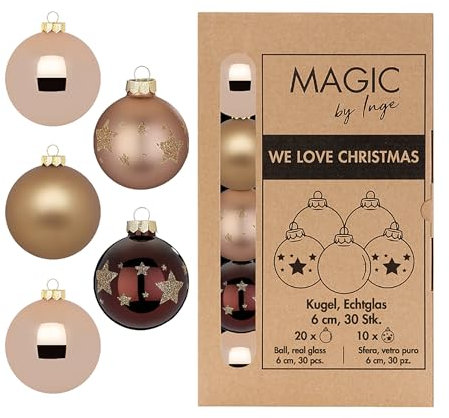 Weihnachtskugeln Glas 6cm 30 Stück - Glitzer Sternen Muster - Christbaumkugeln Weihnachtsbaumkugeln für Weihnachten - Christbaumschmuck & Weihnachtsbaumschmuck - Elegant Lounge