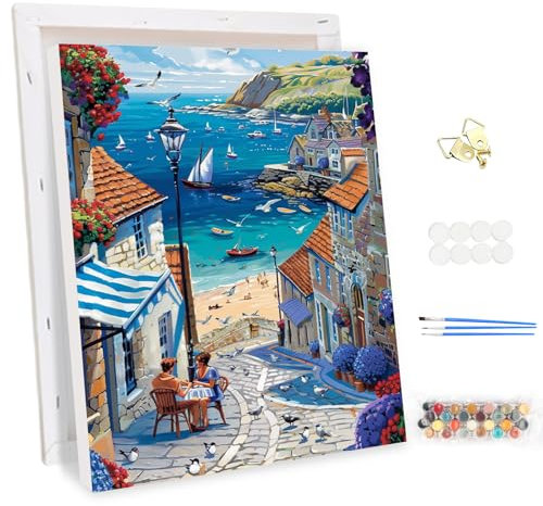 MEIYUDA Peinture par Numero Adulte avec Cadre Paysage bord de mer, Peinture par Numero, Pinceaux Peinture de Dessin de Pigment Acrylique, Loisirs Créatifs Adultes Decoration Maison Cadeau 30x40cm