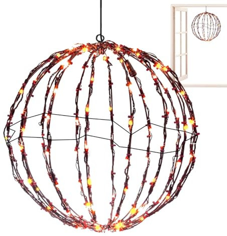 Mimoqk Outdoor Ball Lights, Christmas Hanging Ball Lights, Garden Spheres, Lighted Garden Spheres, Outdoor Globe Lights, Stylish Foldable Sphere Lights for Halloween and Holiday Garden Decor