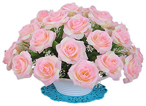 LLMTYO Fleur Artificielle en Pot Fleur Artificielle Vase en Soie Blanc Bouquet de Simulation Mariage Salon Chambre Étude Restaurant Décoration de la Maison Plante Artificielle Fleur