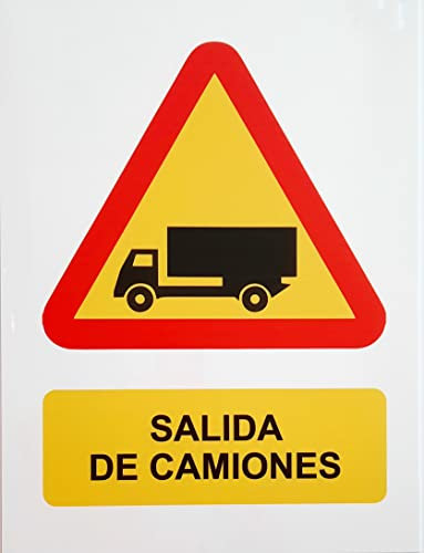 FERRETELIX® Cartel señal PVC 40 cm x 30 cm peligro salida de camiones 1 mm espesor