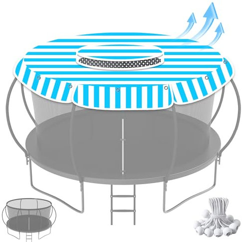 HMOCK Trampolin-Abdeckung, rund, mit Lüftungsschlitz, UV-Schutz, kein stehendes Wasser, geeignet für 4,3 m rundes Trampolin-Zubehör, 4,3 m, Blau