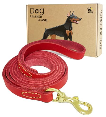 Hundeleine aus Leder, 120 x 1,9 cm, strapazierfähig, geflochtenes Echtleder, für kleine, mittelgroße und große Hunde, Rot