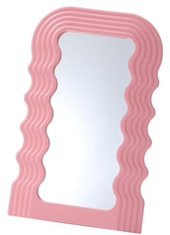 WTBHDUK Specchi da Bagno Specchio con Cornice Irregolare a Motivo Ondulato, Specchio Decorativo Multifunzionale per Soggiorno, Cucina, Camera da Letto o corridoio (Colore: Rosa, Dimensioni: 42X26cm)