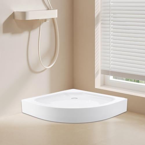 Plato de ducha de 80 cm, color blanco, semicírculo, base de ducha acrílica, con orificio de drenaje de 2 pulgadas, para apartamentos, hoteles, capacidad de carga de 260 kg