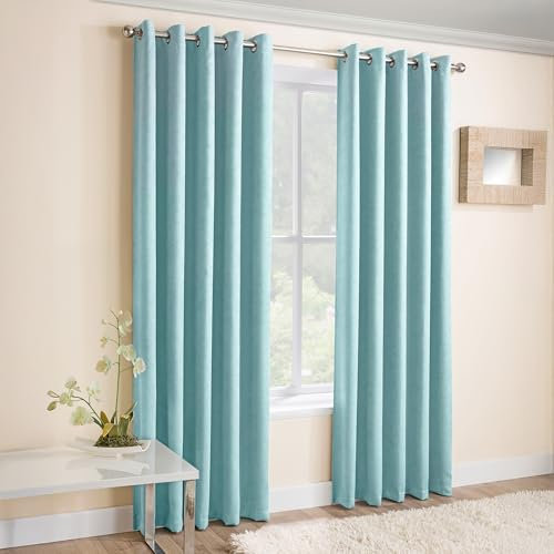 Enhanced Living Vogue Thermal Curtains for Bedroom - 46 x 54 inch (117x137cm) Eyelet Curtains for Living Room - Noise Reducing & Dim Out Curtain Pair - Sky Blue