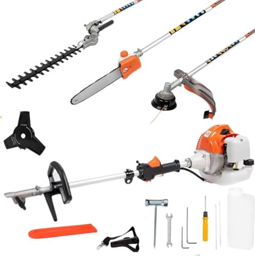 21 SHOP® Decespugliatore a Scoppio Multifunzione 4 in 1 con Tagliaerba, Motosega Tagliasiepi, Potatore Tagliabordi con Motore da 52cc 2 Tempi, Ideale per Giardinaggio e Pulizia Terrazzo