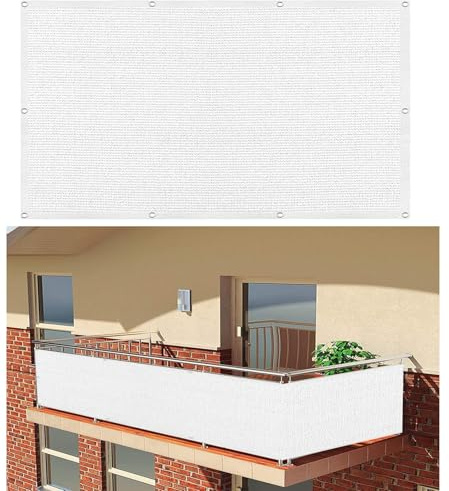 Balkon Sichtschutz 80 x 230 cm Atmungsaktiv Sonnenschutz blickdichte Balkonumspannung ohne Bohren, UV-Schutz Reißfest Mit Zubehör Balkon Abdeckung sichtschutz nach maß, für Terrasse, Weiß