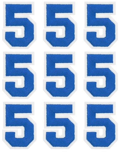 sourcing map Iron on Number Patches 2 Number 5 Iron on Embroidered Patch Sew on Letter Stickers Applique for Repairing Clothing Jeans Shoes Hats DIY(Blue, Pack of 9)