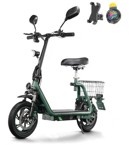 TWOFISH E Scooter mit Straßenzulassung(EEC), 12 Zoll Elektroroller für Erwachsene, mit 48V 13Ah Akku, 120 kg Tragkraft 30 km Reichweite Scheibenbremsen für den Stadtverkehr, M5 PRO E (Reines Grün)
