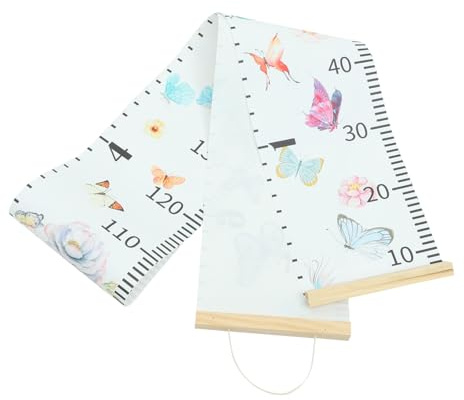 Wachstumstabelle mit Schmetterlingsmotiv, Messlineal zum Aufhängen | Holz und Canvaspapier, Weißes Design, Abnehmbar, Lichtbeständig, für Klassenzimmer und Kindergarten