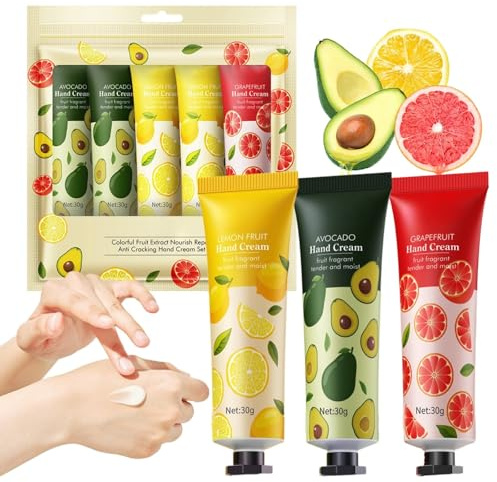 Handcreme Mini Set 5er Pack, Feuchtigkeitsspendende Handcreme für Sehr Trockene Hände, Duft Hand Cream Reisegröße Geschenkset, Kleine Geschenke für Frauen Männer Kollegen Freund, Weihnachtsgeschenke