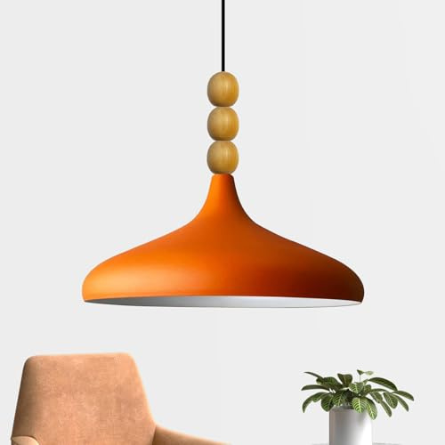 bamyum Champion Pendelleuchte aus Holz und Metall 35 cm, Esstisch, Küchenlampe Hängend E27, Hängelampe für Kinderzimmer, Schlafzimmer, Wohnzimmer, Orange
