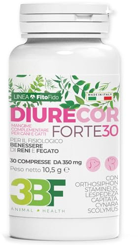 Trebifarma Diurecor Forte Cani e Gatti, Supporto Intensivo di Reni e Fegato | Azione Drenante – Mangime Complementare con Lespedeza, Carciofo e Tè di Giava – 30 Compresse