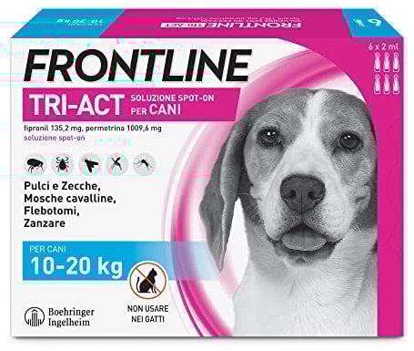 FRONTLINE Triact, 6 Pipette, Cane M (10-20Kg), Antiparassitario per Cani e Cuccioli di Lunga Durata, Protegge il Cane da Pulci, Zecche, Zanzare, Pappataci e Leishmaniosi, Antipulci 6 Pipette