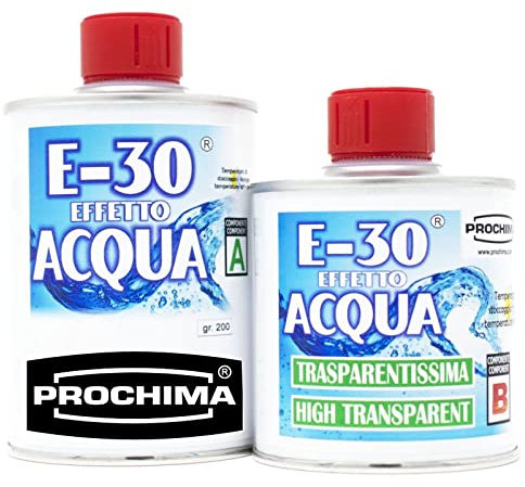 RESINA EPOSSIDICA TRASPARENTE, E-30 Effetto Acqua A+B, Certificata Atossica, 320 GR