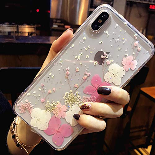 Bakicey Schutzhülle für iPhone 7 Plus/8 Plus, Echte Blumen, TPU-Silikon, Kratzfest, Rosa