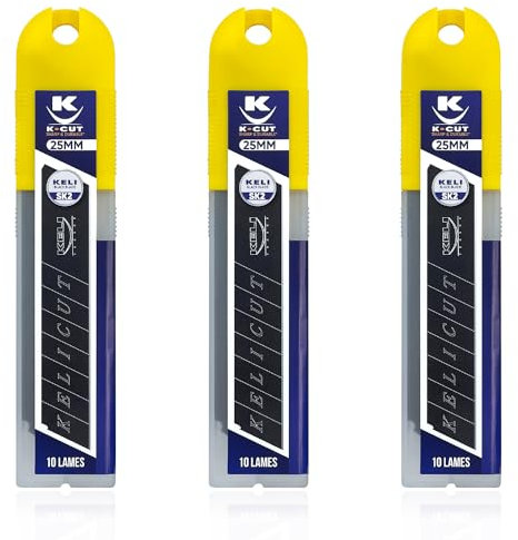 Lames sécables BLACK BLADE SK2 - Durée de vie 3 fois supérieure, Gravure Laser, étuis de 10 lames (25mm) - Lot de 3 étuis