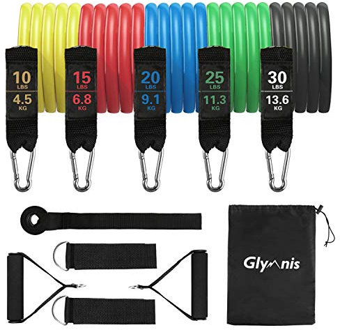 Glymnis Élastique Fitness Bandes élastiques Fitness Set de Bandes de Résistance 5 Bandes élastiques Résistance à 100LB en TPE avec Manuel d'Opération Convient Entraînement à la Maison