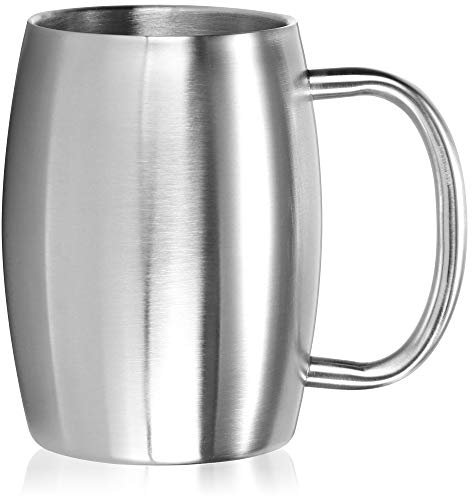 COM-FOUR® Mug en acier inoxydable XL - Chope à bière de 400 ml en acier inoxydable 304 - Mug en acier inoxydable - Mug de camping à double paroi et sans BPA (argenté - mat)
