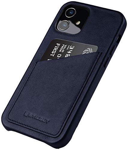 StilGut Cover kompatibel mit iPhone 12 Mini Hülle mit Kartenfach, Case aus Leder, Kartenhülle - Dunkelblau Nappa
