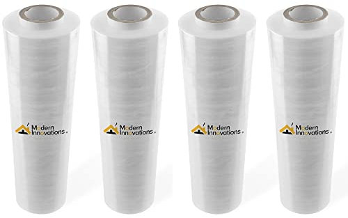 Modern Innovations Stretchfolie (4 Stück) – Wasserabweisende, transparente Kunststofffolie zum Einwickeln von Paletten, Umzug, Schrumpffolie – Poolabdeckungsfolie – Bootsfolie – 3000 m, Stärke 60