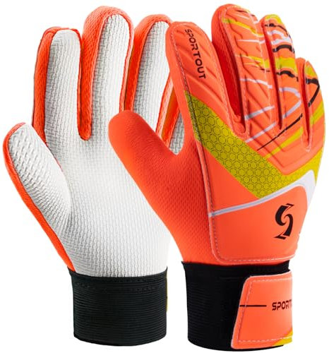 Sportout Torwarthandschuhe Kinder und Jugendliche, Fußball Torwarthandschuhe, Fußballhandschuhe, Doppeltem Schutz, Tragbarkeit, Super Halt(Orange, 7)...