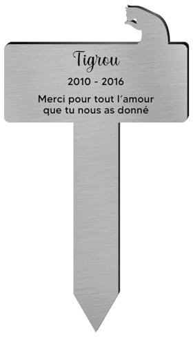 DECOHO - Plaque funéraire Personnalisable pour Animaux Silhouette Couleur Or brossé - Gravure Laser Durable - Chat Assis Couleur Argent b - Or